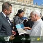 El papa León XIV recibe el informe sobre la contaminación con mercurio en los territorios amazónicos de Perú, Bolivia, Colombia y Brasil. Foto: Vatican Media